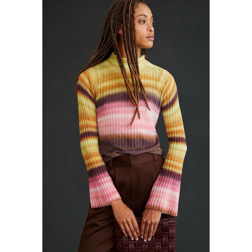 Anthropologie Pilcro Sweater Velvet Turtleneck  Pink Preppy Retro Size XS NWT